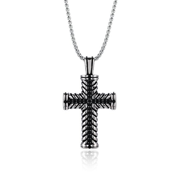COPY - COPY - Silver Cross Necklace Black Crystals 925 Sterling Silver Titanium… - Picture 5 of 6